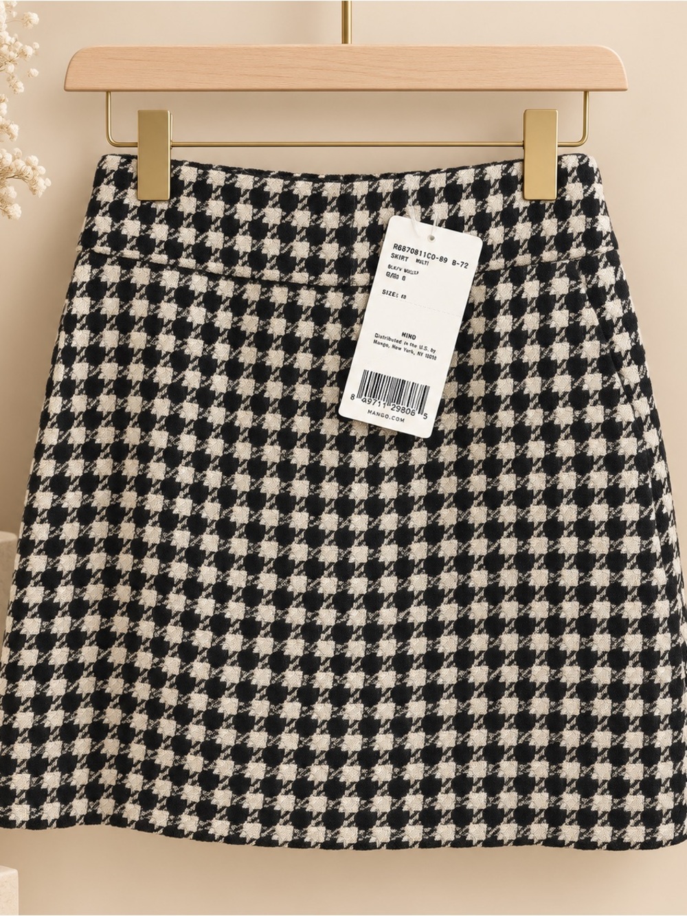 Mango Black & White Houndstooth Women Mini Skirt 🍁✨ - Picture 2 of 7